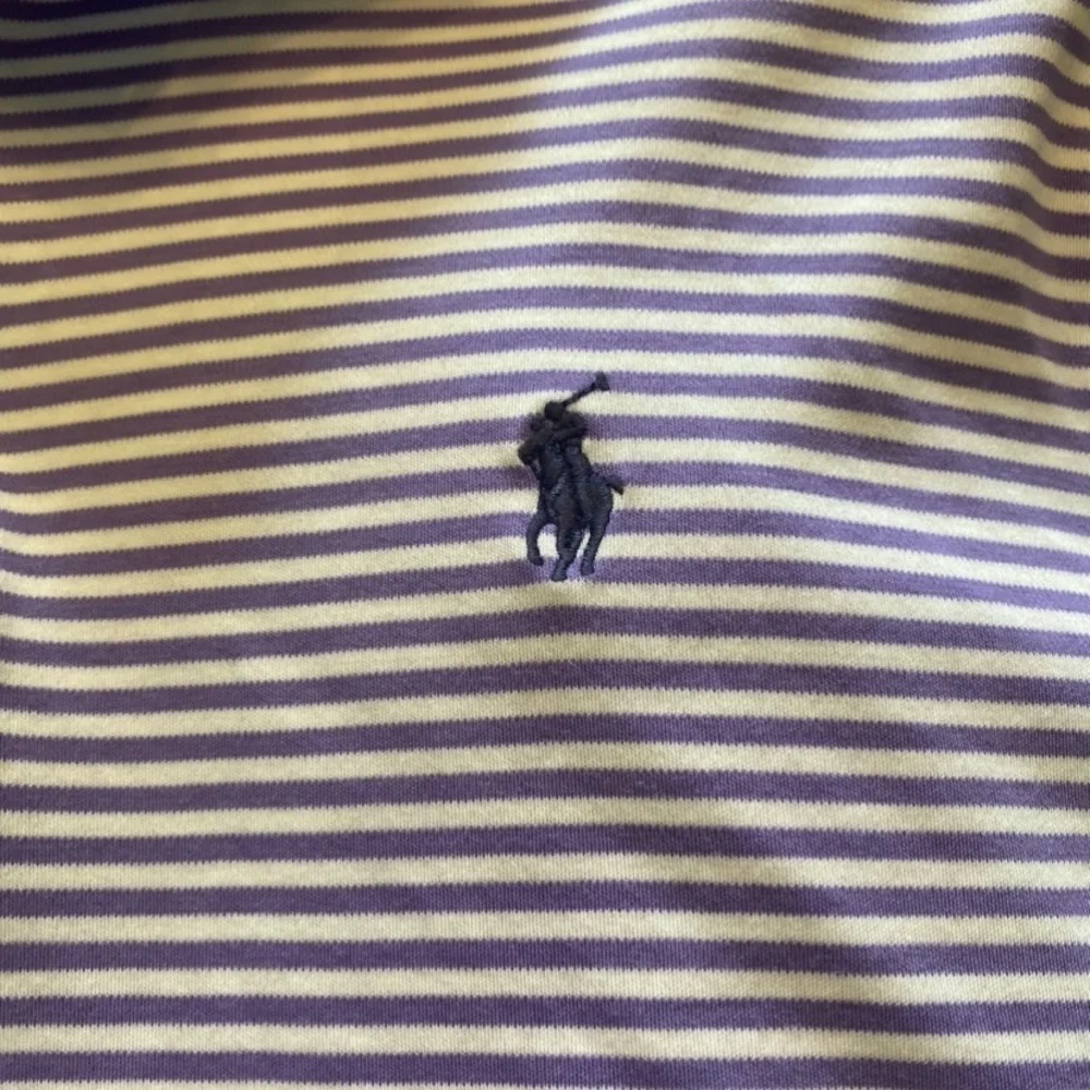 Ralph Lauren Men's Purple and White Striped Polo Shirt M